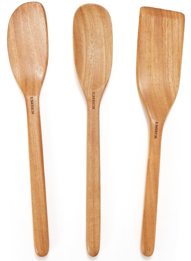 Ember Cookware طقم ملاعق خشبية من إمبر كوكوير - أدوات طهي من خشب النيم (مجموعة من 3 قطع) | معتمد من هيئة المواصفات والمقاييس الهندية | أدوات مطبخ صديقة للبيئة ومتينة | مقاومة للحرارة ولا تخدش - Image 1